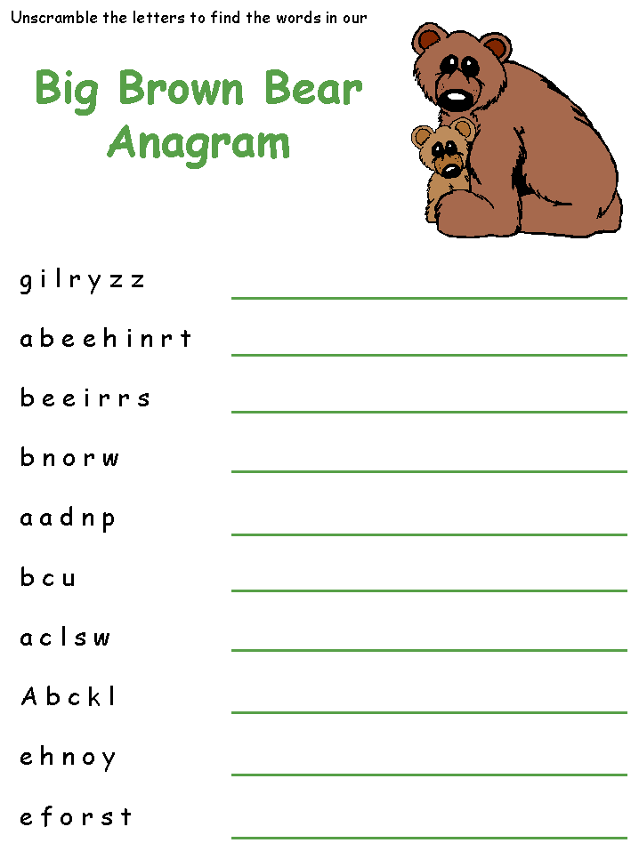 bear word search puzzle
