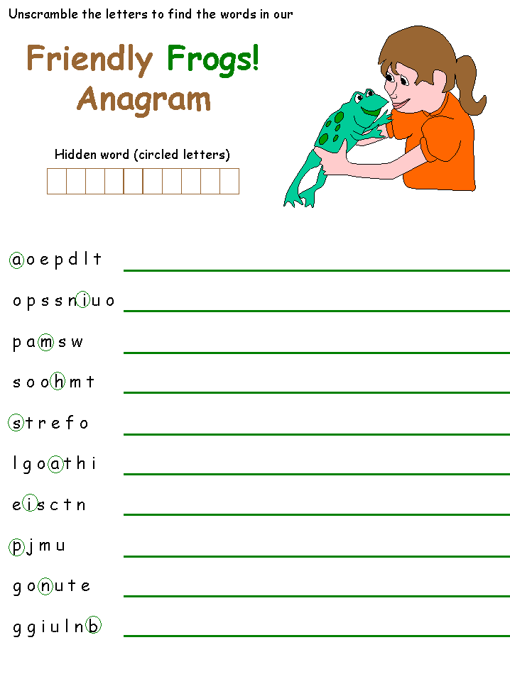 printable frog anagram