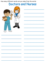Doctors and Nurses word mine puzzle