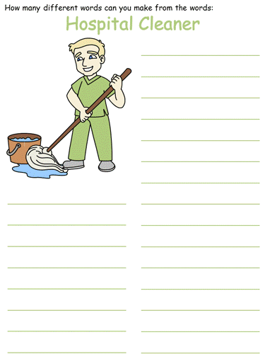 Hospital Cleaner Word Mine Puzzle