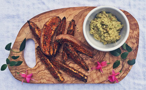 Cajun Sweet Potato Wedges with Guacamole Dip