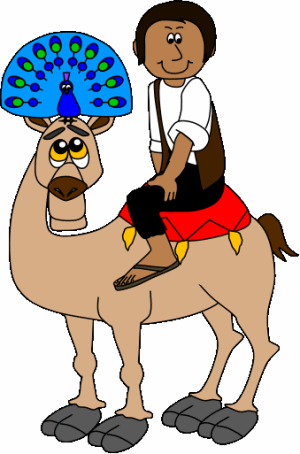 Small Abdul and the Caliph's Daughter: camel, peacock, and small abdul