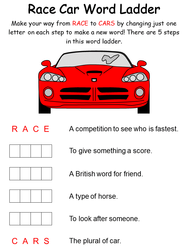 race car word ladder puzzle