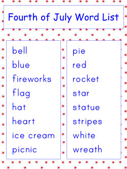 Fourth of July vocabulary word lists
