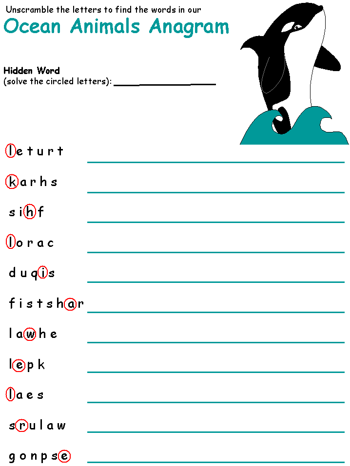 ocean Anagrams / Word Scramble
