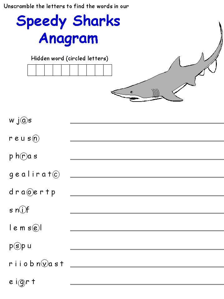 Sharks Anagrams / Word Scramble