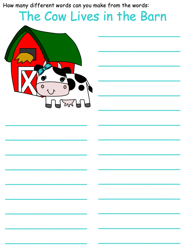 cow themed word mine puzzle