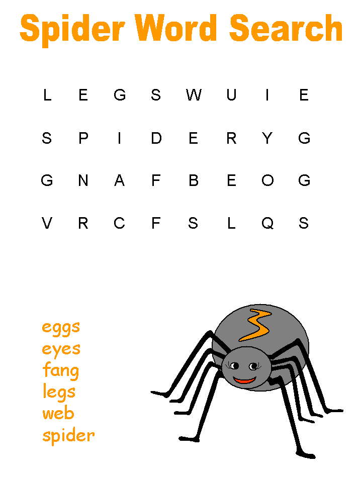 Spider word search puzzles