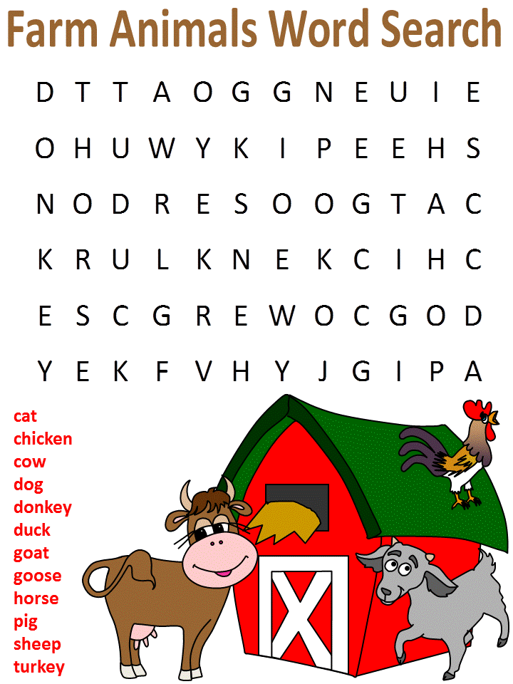 farm animals word search