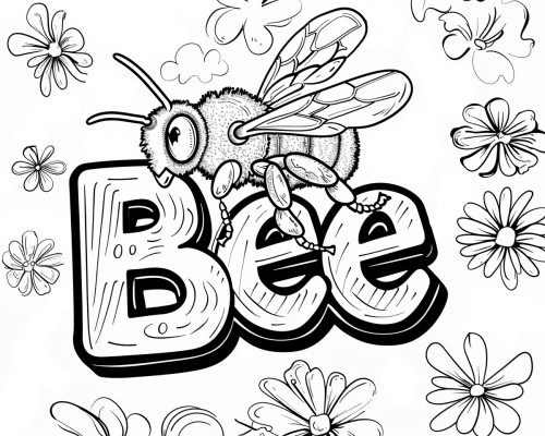 bee word art coloring page