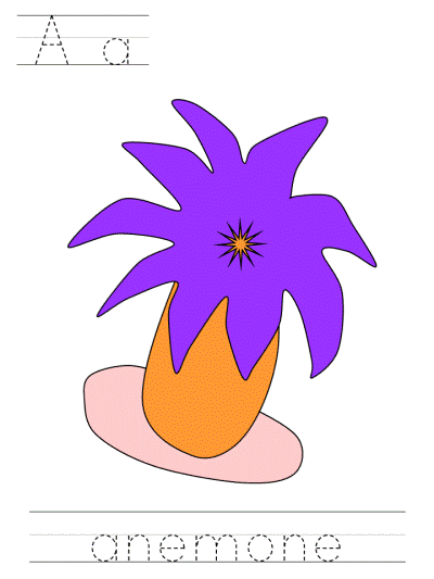 Aa anemone ocean print practice worksheet