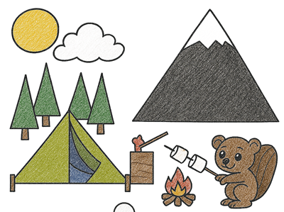 beaver camping scene shapes matching worksheet