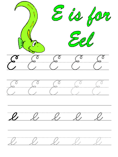 letter e tracing page - eel