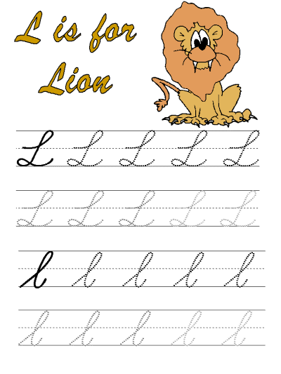 cursive letter l is for lion
