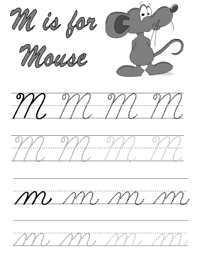 cursive letter m tracer pages