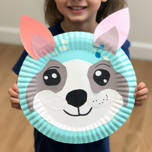 Paper Plate Dog Craft painted blue