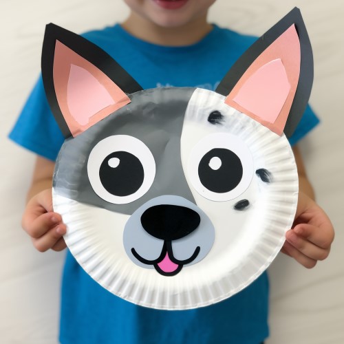 Paper Plate Dog Craft with one grey eye splotch