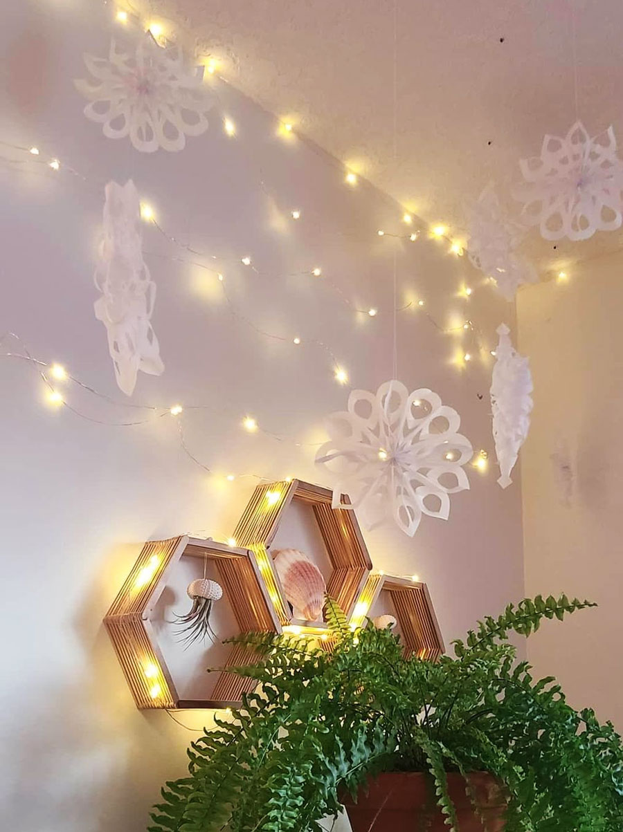 Decorating: Lights and Snowflake Corner
