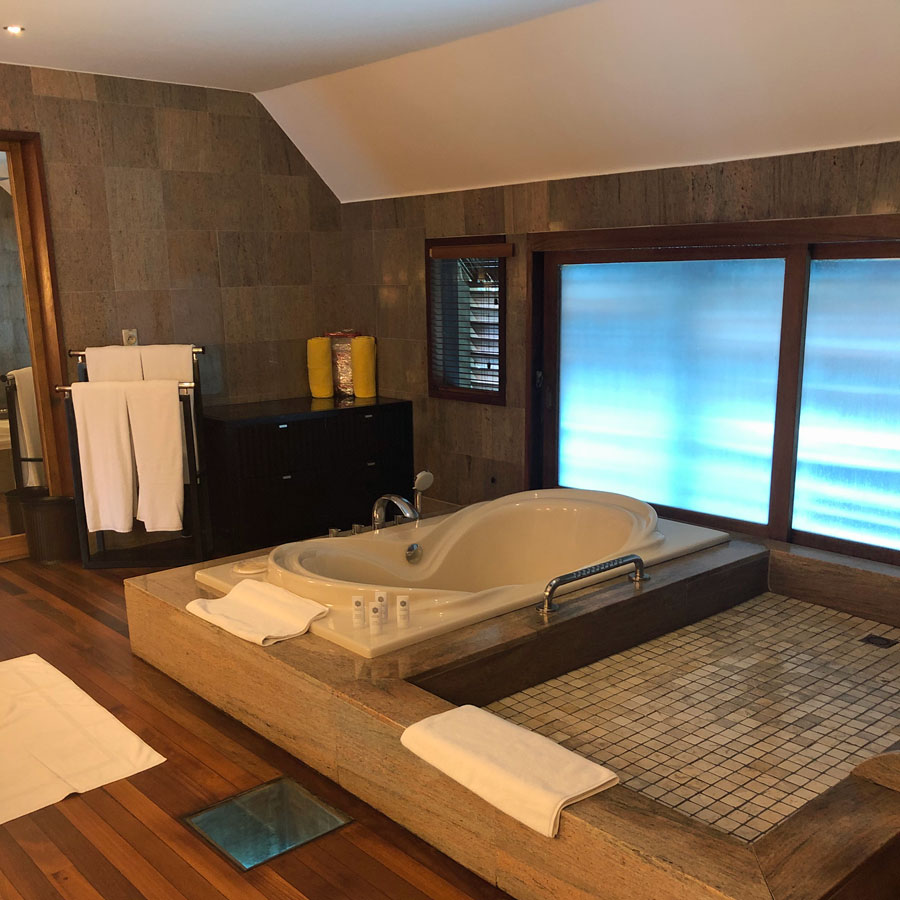 Beautiful bathroom with no shampoo.