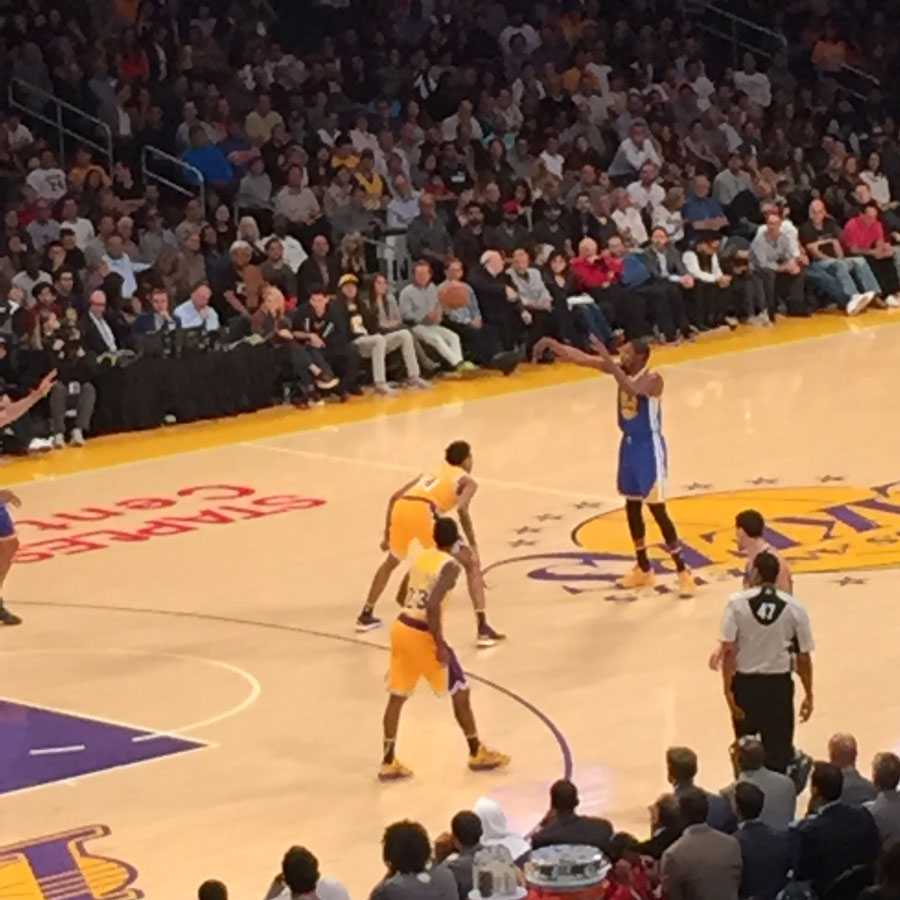 Watching an NBA basketball game in Los Angeles.