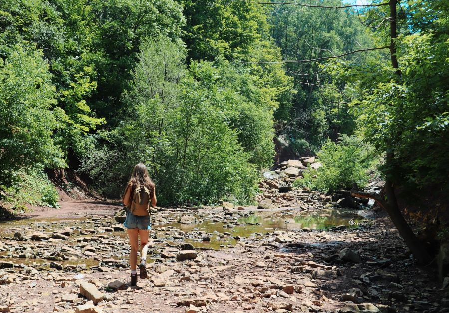 trekking in a riverbed in Ontario, Canada