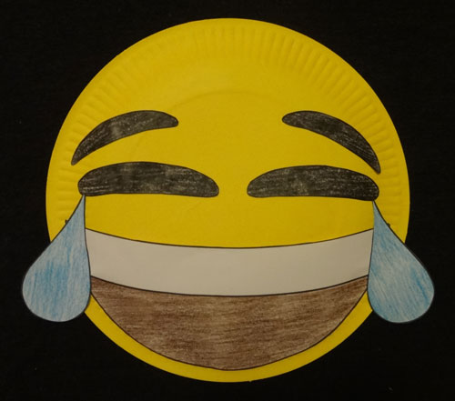 emoji paper plate craft: laughing