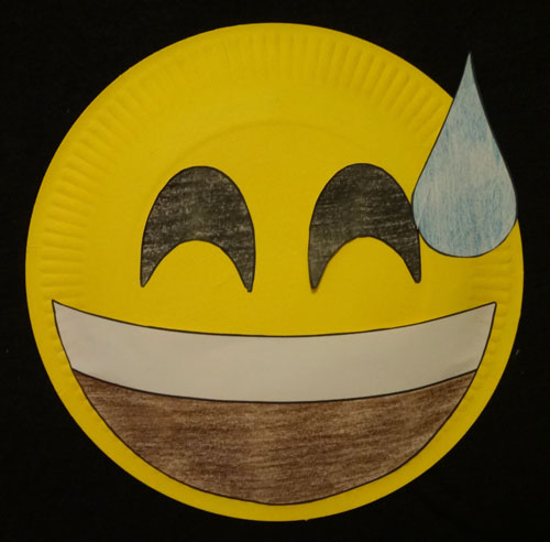 emoji paper plate craft: laughing