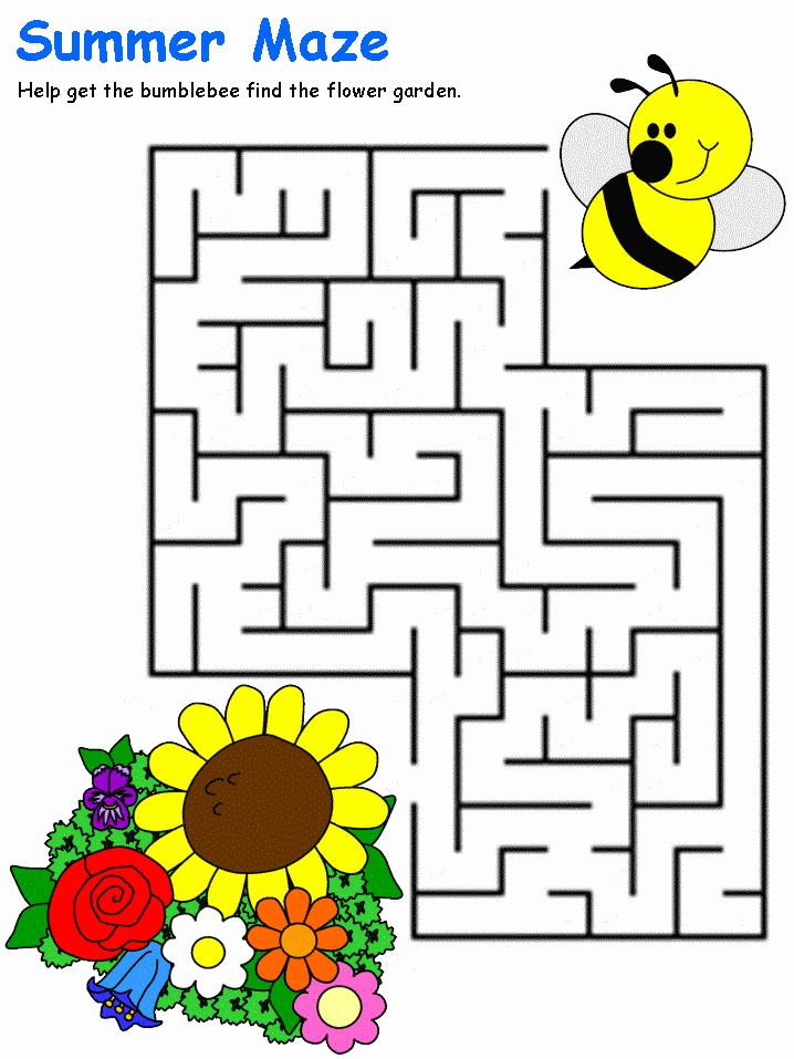 Bee and flowers printable maze