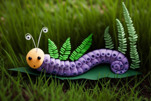 Violet the caterpillar in the green grass