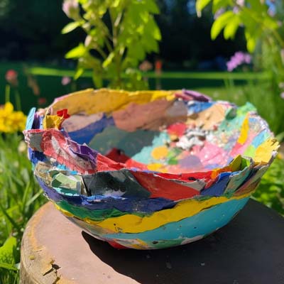 paper mache bowl with colorful paper