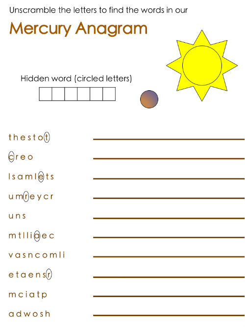 outer space themed anagrams - mercury