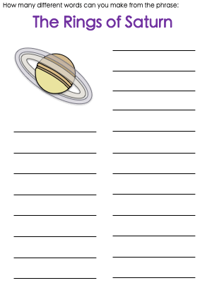 Saturn Word Mine Puzzle