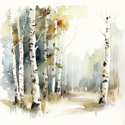 birch tree watercolor sketch - example of using white space