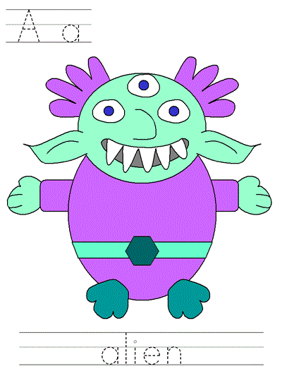 alien printable poster - learn to print Aa alien