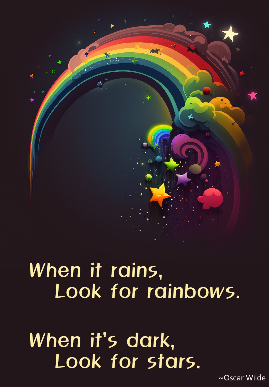 When it rains, look for rainbows.  When it's dark, look for stars. ~Oscar Wilde