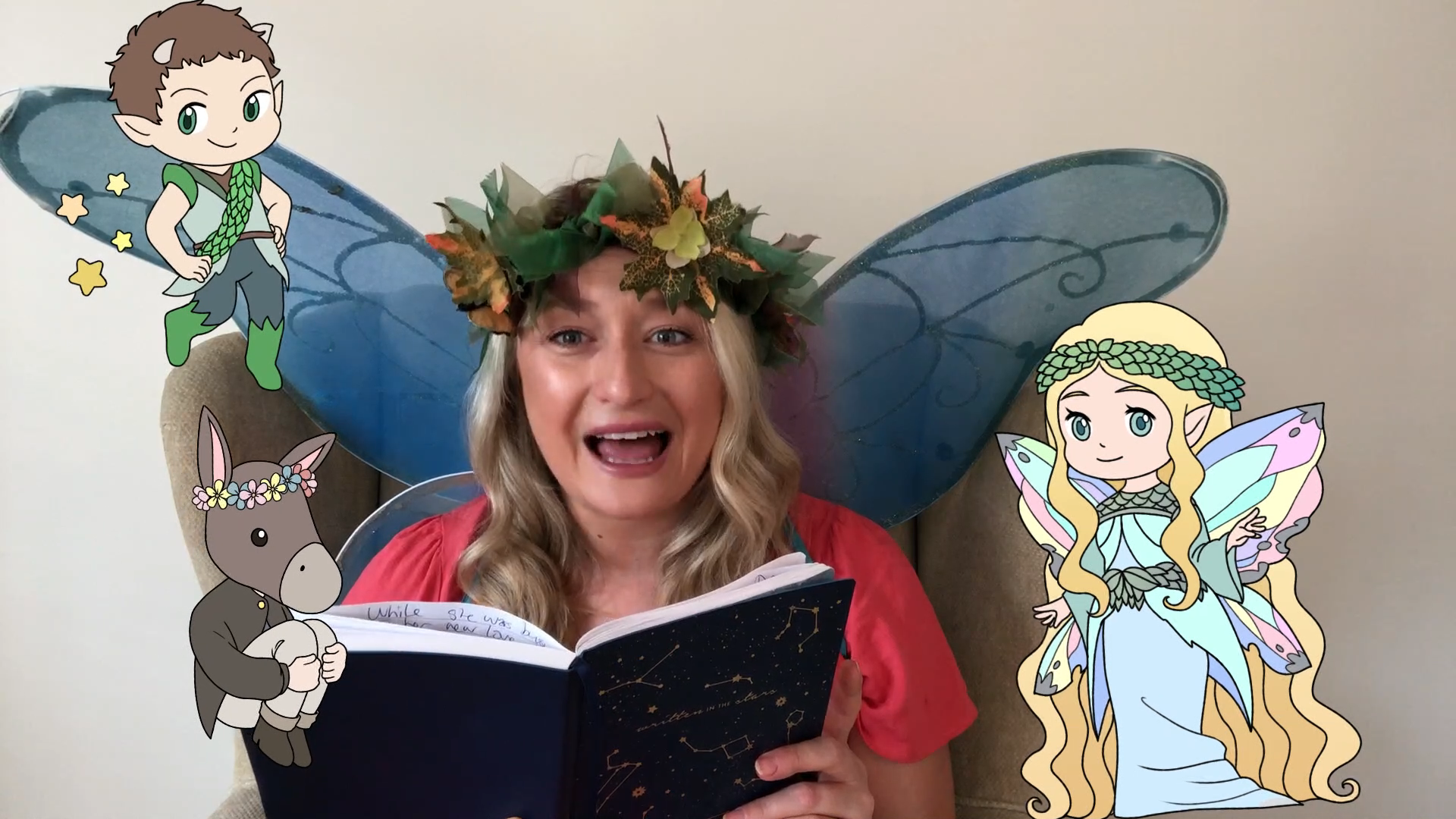 Image of the storyteller telling the story of A Mid Summer Night's Dream.