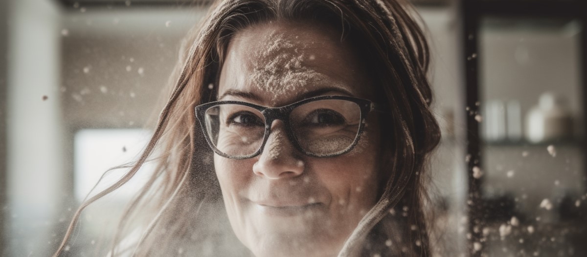 Leanne covered in flour