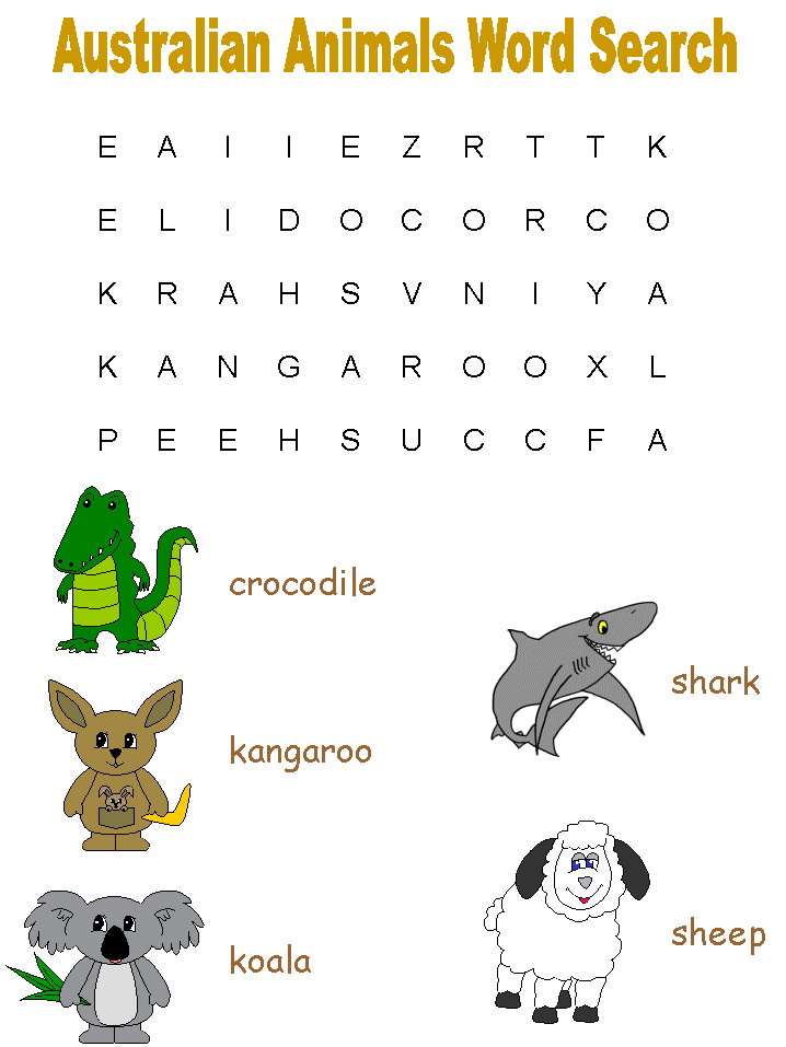 Australia easy picture word search