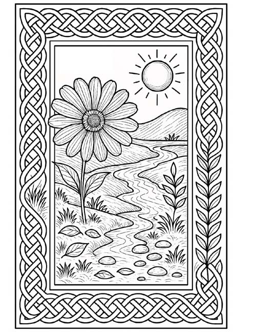 adult coloring page of a celtic flower