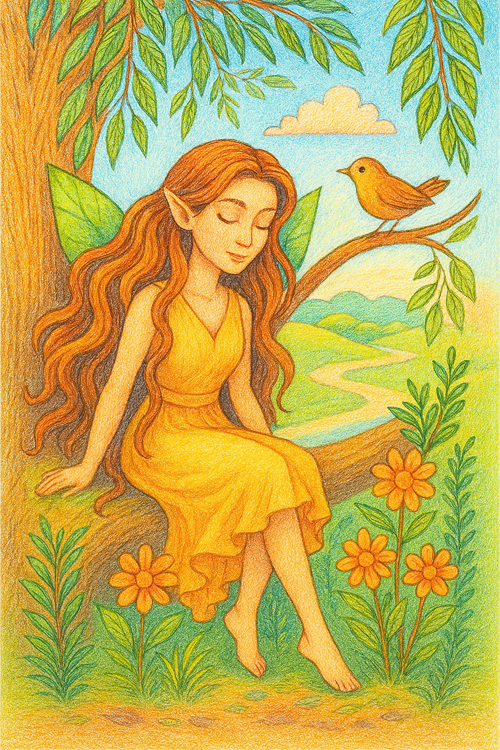 the willow maiden colored with pencil crayon